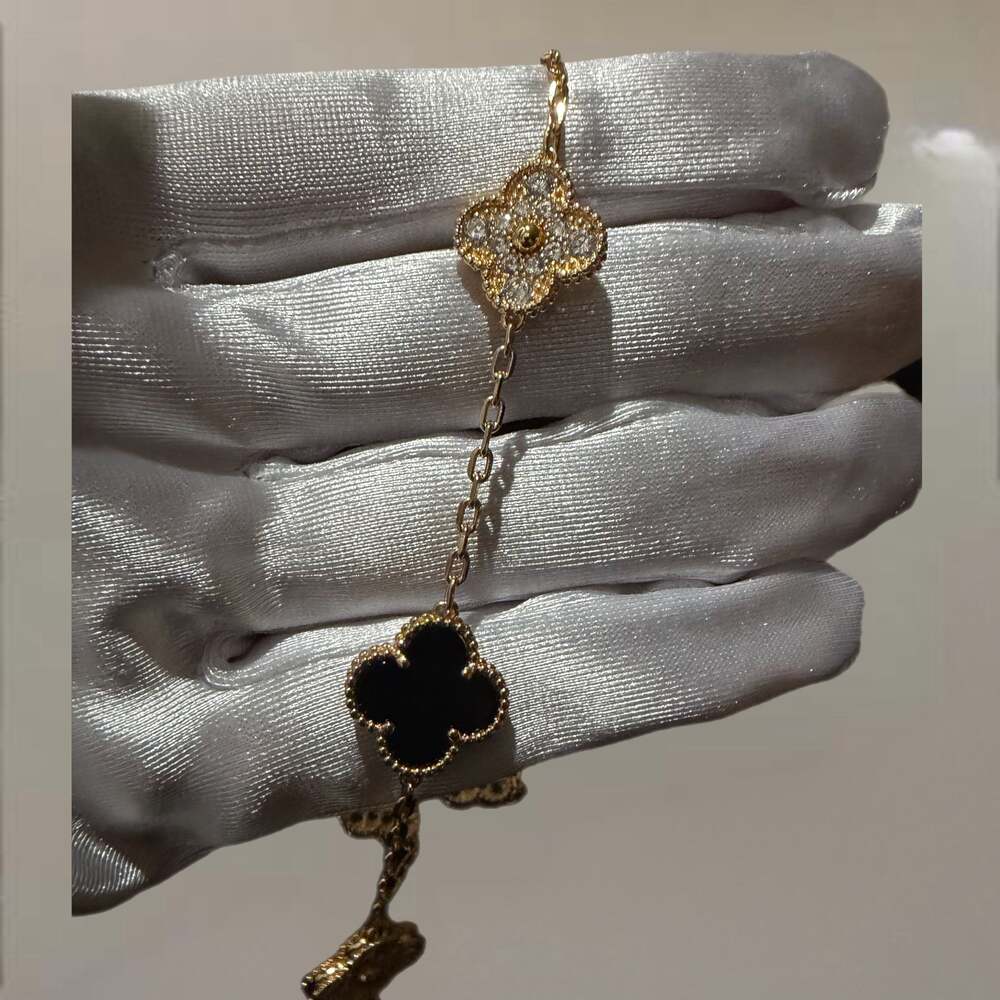 Elegant CZ and Onyx Mixed Clover Rose  Gold Necklace - Picture 2 of 4